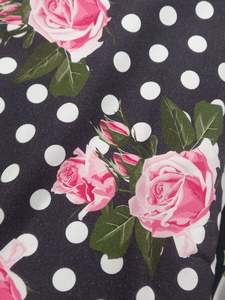 White Dot Pink Roses /black background Cotton printed spandex - 50cm