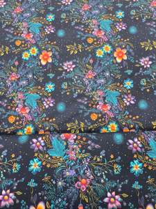 Embroided Space Flower - Cotton Spandex printed - 50cm