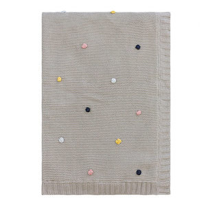 Baby Blanket Pom Pom Cotton Grey Marle