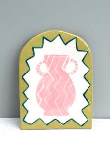 Ceramic Paintings: Art Tile - Pink Zig Zag Vase