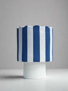 Cobalt Blue and White Striped Planter/ Vessel