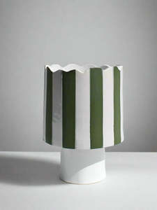 Planters: Olive Green and White Striped Planter/ Vessel