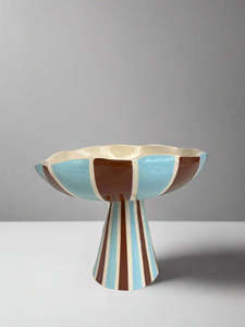 Light Blue and Brown Pedestal Bowl