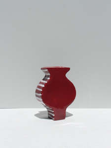 Gift Edit Under 100: Small Burgundy Vessel with white Stripes