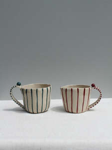 Gather Made To Share: Pair of Striped Cups (Green and Maroon)