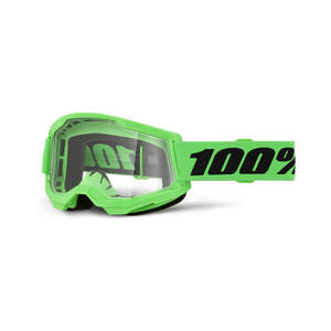 **100% Strata 2 Adult MX Goggle Neon Green w Clear Lens
