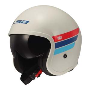 Two Stars Copy: *LS2 OF599 Spitfire II Retro Helmet - White / Blue Red