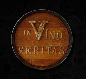 Products: In Vino Veritas wine barrel / brass plaque Fossil Studios