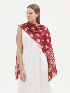 Nice Things Papua Print Cotton Scarf Red