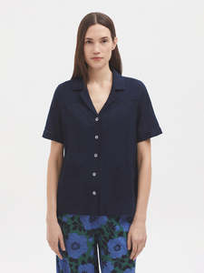 Nice Things: Nice Things Guayabera Shirt Navy