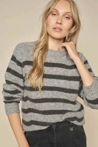 Mos Mosh Thora Stripe Knit Sweater - Sharkskin