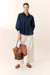 Leon & Harper Chimi Pleat Shirt - Black Iris