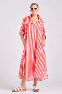 Shirty Luna Dress - Pink Papaya Stripe