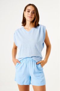 Blouses Tops: Garcia V Neck T Shirt - Blue Wave