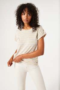 T Shirts: Garcia Striped T Shirt - Iced Coffee