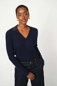 Mos Mosh Relena Rib Polo Knit - Maratime Blue