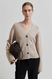 Sweaters Knitwear: Second Female Alpha Knit Fitted Cardigan - Beige Melange