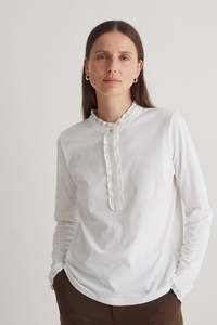 Blouses Tops: Yerse Poplin Frill Shirt White
