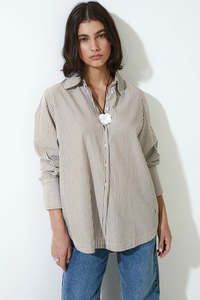 Blouses Tops: Yerse Striped Poplin Shirt
