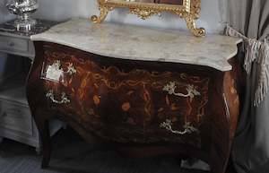 Louis XV French Bombe 2 Drawer with Marble Top