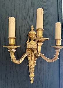 Louis XVI Style Three-Arm Brass Wall Sconces