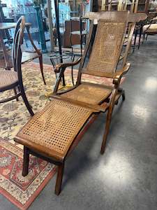 1950's French Walnut & Rattan Steamer Deck Chairs