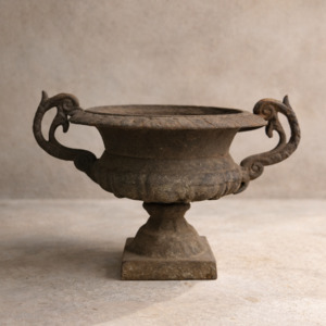 View All Available Antiques: Antique French Cast Iron Urn with Scroll Handles