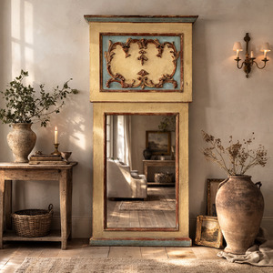 View All Available Antiques: French Neoclassical Trumeau Mirror with Polychrome Panel