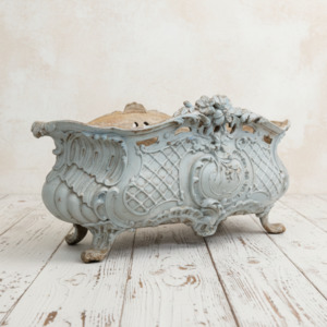 Grand French Soft Blue Antique Cast Iron Jardinière