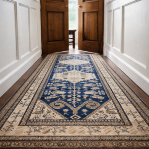 Antique French Sourced Wool Runner — c.1900–1920 | 5.0m Indigo Botanical Motif
By