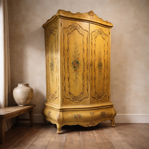 View All Available Antiques: Italian Rococo Style Armoire | Hand Painted Vintage Wardrobe Cabinet