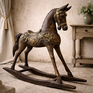 Previous Collections To Inspire: Large Vintage Italian Wooden Rocking Horse with Gilt Detail | European Carved Decorative Horse