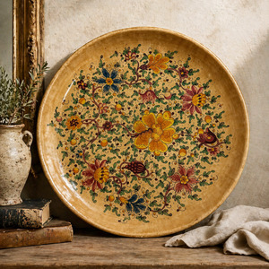 Large Italian Hand-Painted Ceramic Charger – Gubbio Floral Plate 46cm