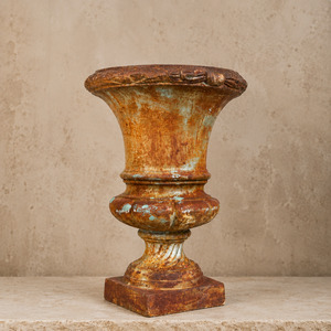 French Silvered Cast Iron Garden Urn Cachepot, circa 19th Century