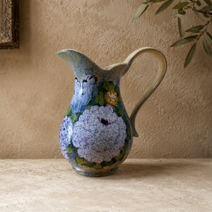 Large Italian Bellini Più Hand-Painted Floral Pitcher