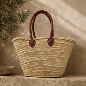 View All Available Antiques: French Style Deluxe Market Basket with Leather Handles