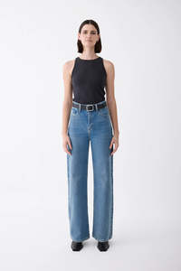 Outland Denim - Ellie High Wide Leg Jean - Meridian Mid Blue