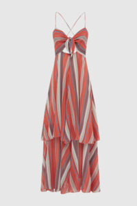 Olga Joan - Tie Front Tiered Dress - Corallo