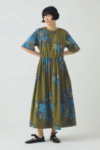 Toast - Botanical Shadow Print Cotton Dress - Olive