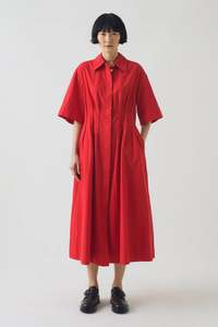 Toast - Pleated Cotton Linen Dress - Cardinal Red