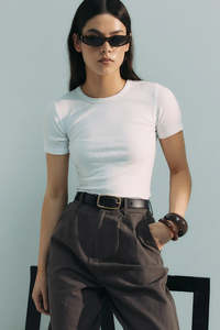 Tops: Commoners - Base Ribbed SS - White