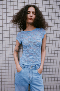 Tops: Rowie - Galo Sunflower Lace Tee - Periwinkle