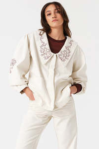 Seventy + Mochi - Neve Flower-Embroidered Denim Jacket - Ecru