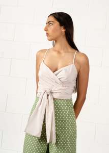 LAST ONE | Penny Sage - Dalton Wrap Top - Sand Stripes
