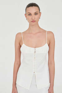 Friend Of Audrey: Friend Of Audrey - Lydia Linen Singlet Top - White