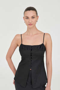 Friend Of Audrey - Lydia Linen Singlet Top - Black
