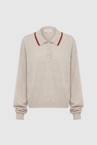 Rowie: Rowie - Uma Linen Knit Polo Top - Oat Marle