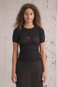 Baserange - Heart Tee Shirt - Fine Organic Cotton Rib - Black