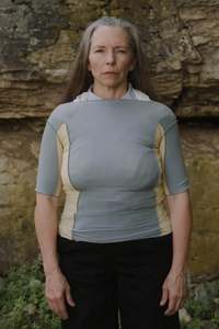 Baserange: Baserange - Omato 3/4 Tee - Fine Organic Cotton Rib - Bow Blue/Hen Yellow