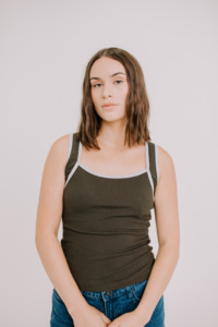 Annie - Juni Ribbed Contrast Tank - Khaki/Grey